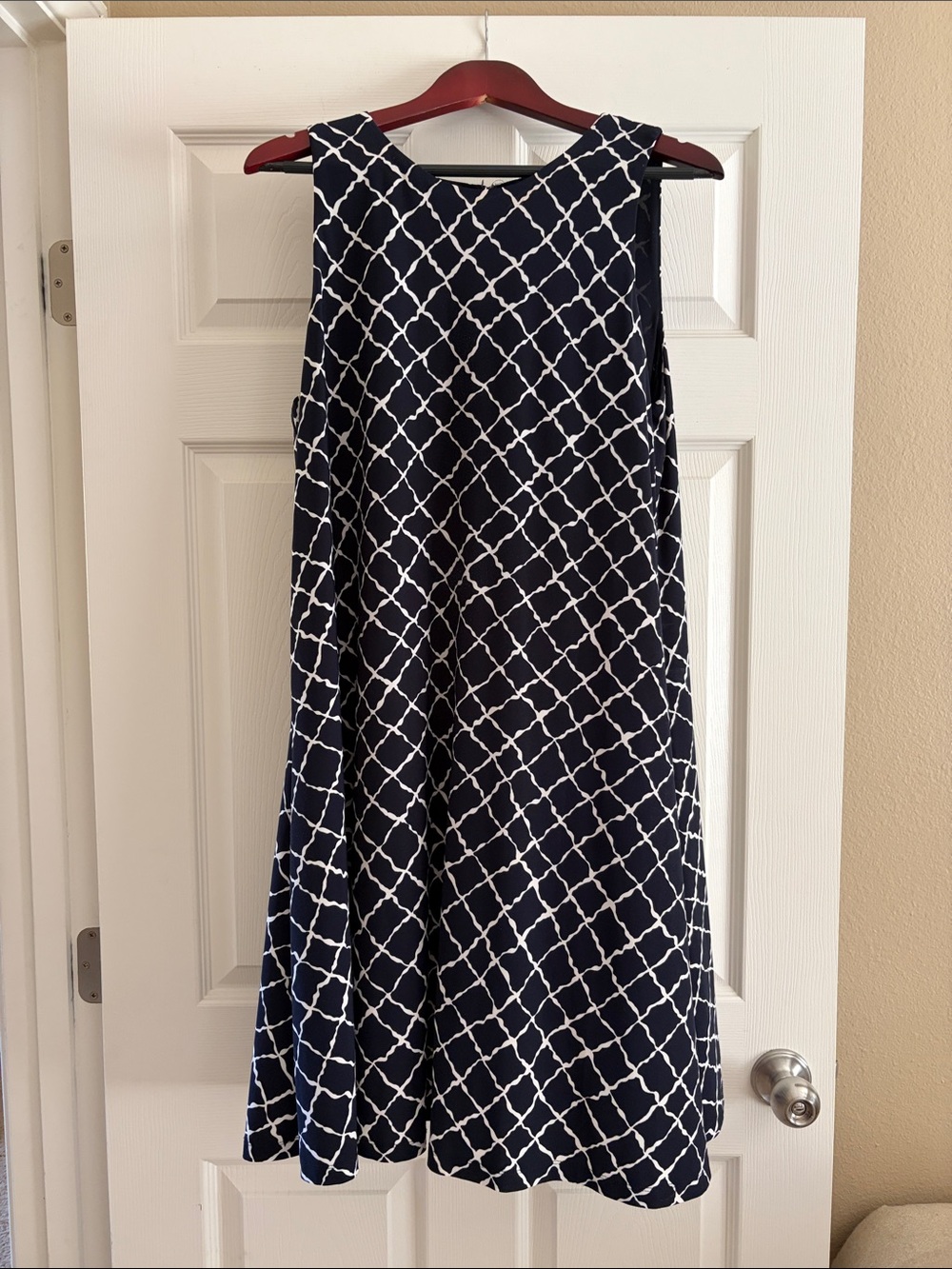 Anne Klein Navy & White Lattice Fit-and-Flare Dress